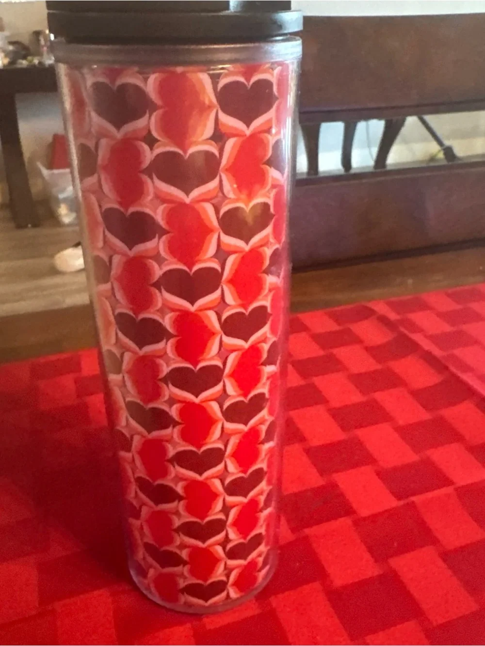 Starbucks Red and Dark Purple Heart Pattern Tumbler
